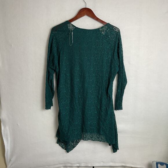 Indigo Soul Paisley Three Quarter Sleeve Asymmetrical Lace Tunic Teal XLarge NWT - Picture 4 of 10